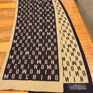Moschino Black and Beige Lettered Scarf